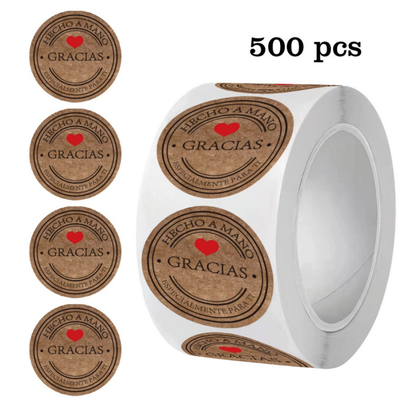Label Sticker Round - Autocollants de remerciement espagnol, 500 pièces,